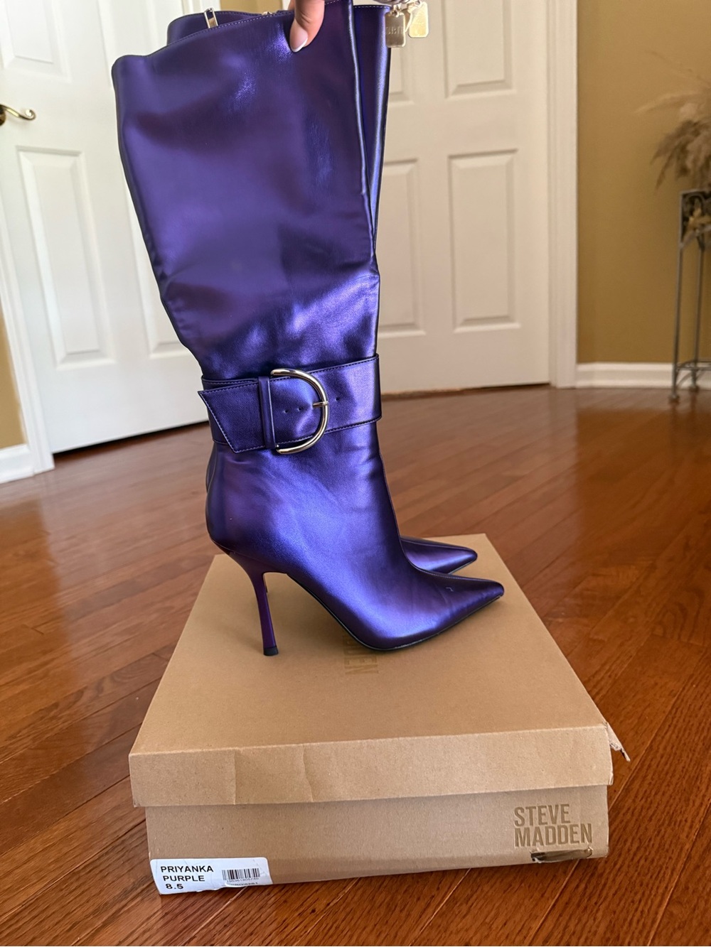 Steve Madden Metallic Purple Pointed-Toe Stiletto Knee-High Boots